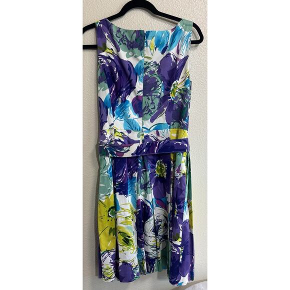 Muse Women’s Size 10 Sheath Dress Purple Floral Lined Belted Watercolor Artsy - Picture 2 of 11